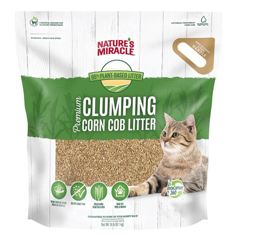 Nature’s Miracle Premium Clumping Corn Cob Litter, 18 Pounds, Carry Handle