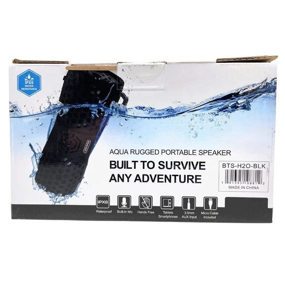 Inventuv H20 Aqua Rugged Portable Bluetooth Speaker Waterproof in Black, NEW