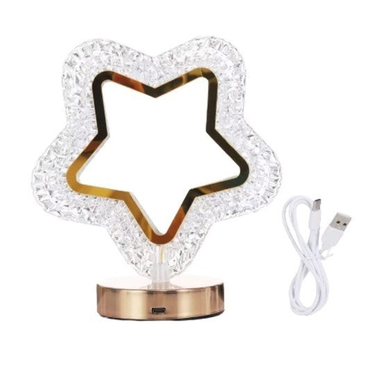 Rechargeable  LED Acrylic Crystal Hollow Star Touch Light with Gold Accents