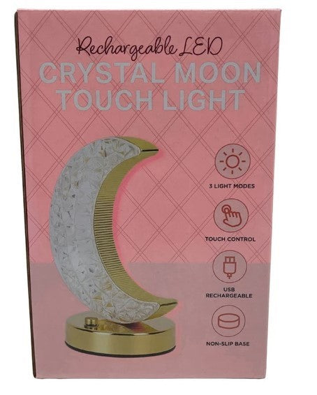 Rechargeable 3000K-7000K LED Acrylic Crystal Moon Touch Light with Gold Accents