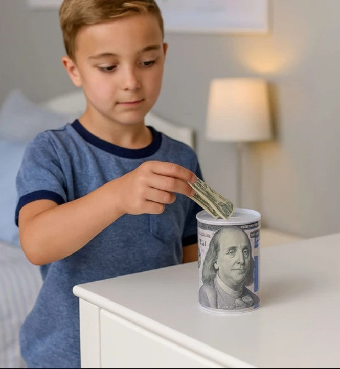 Ben Franklin $100 Bill Money Coin Saver Tin Money Savings Piggy Bank 6" - New