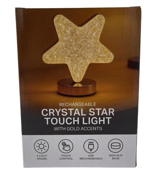 Rechargeable  LED Acrylic Crystal  Star Touch Light with Gold Accents, NEW