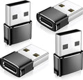 USB C To USB A Adapter, 4 pack, Black, Smartphone, Computer, Tablet