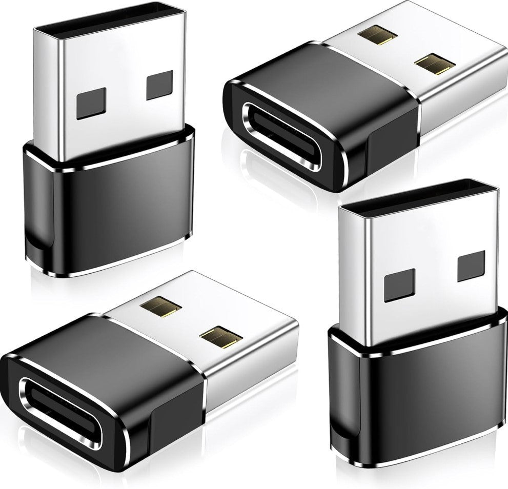 USB C To USB A Adapter, 4 pack, Black, Smartphone, Computer, Tablet