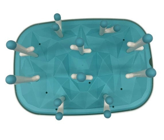 Lollaland Bottle Drying Rack, Dishwasher Safe, Blue/White, Holds 6+ Bottles, NEW