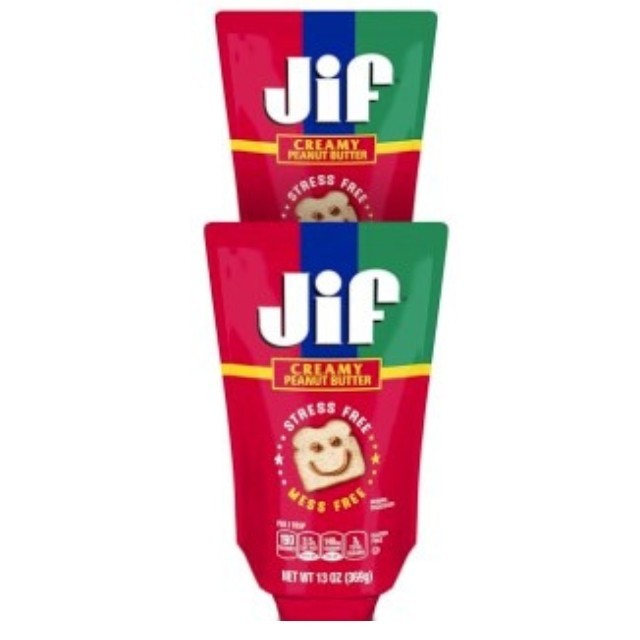 Jif Portable Squeeze Peanut Butter Creamy Smooth Daily Spread, 13oz, 2 pack