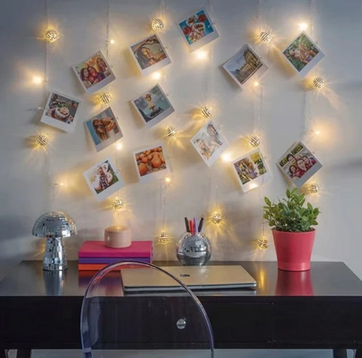 West & Arrow 15 Bulb Disco Ball Curtain Lights with Photo Clips NEW