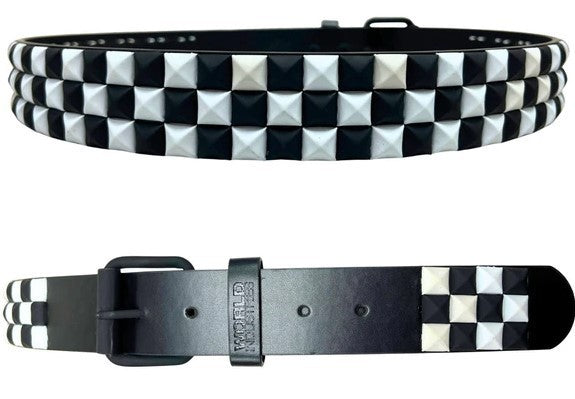 World Industries Black & White Pyramid Studded Belt in Sizes 32-42, New W Tags