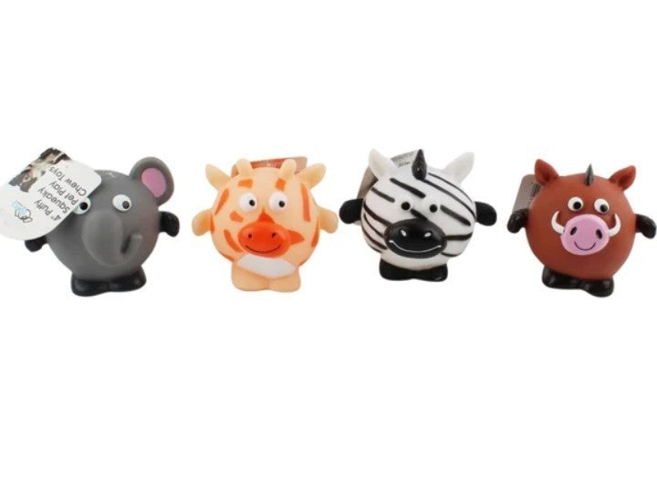 Puffy Squeaky Pet Play Dog Chew Toys in Choice of Zoo Animal Styles, NEW