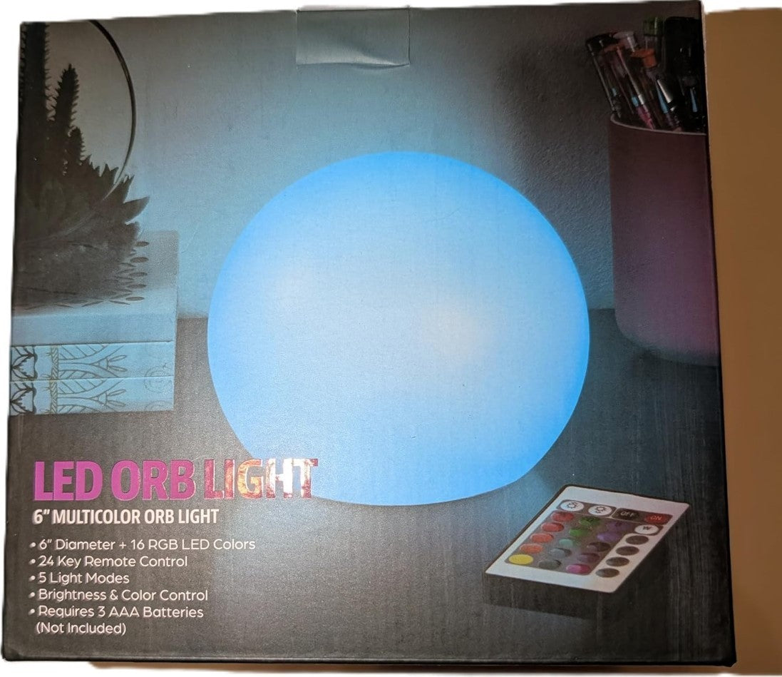 LED Orb Light, 6 Inch RGB Sphere Lamp Remote Control, Battery Powered