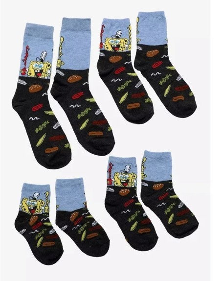 Spongebob Krusty Krab 4 Pack Socks Family Meal Gift Set Bag