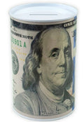 Ben Franklin $100 Bill Money Coin Saver Tin Money Savings Piggy Bank 6" - New