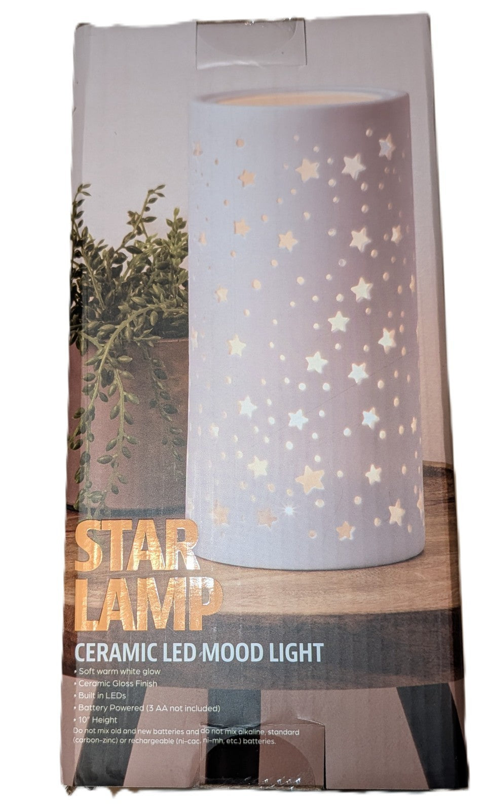 Star Lamp, Ceramic, Battery Powered, White, Paintable, Night Light or Mood Light