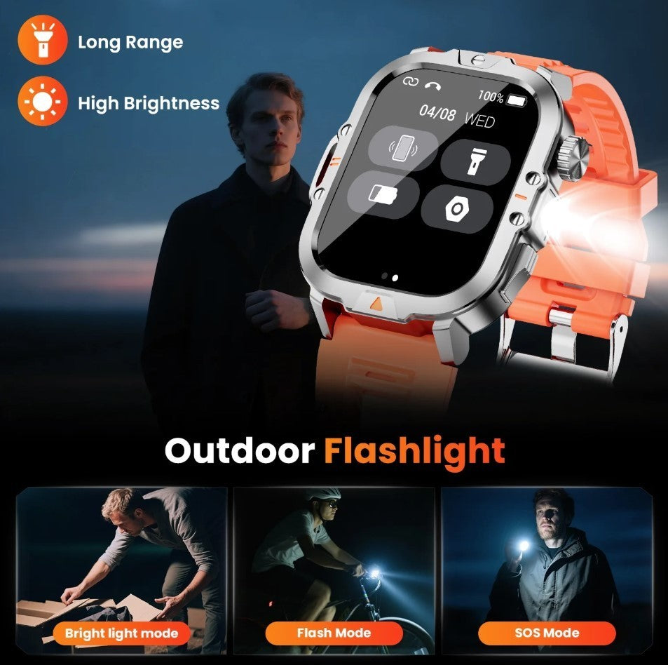 Mingwear L31 Military Smartwatch, 2.01" High-Resolution Display, IP68, Orange