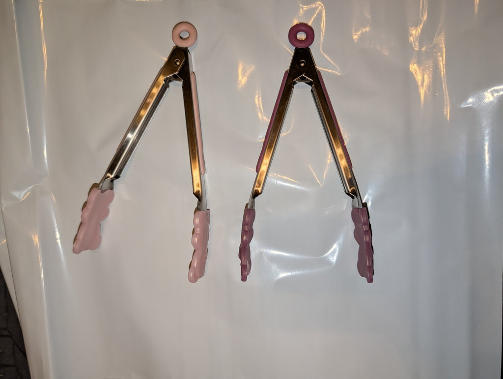 Silicone Kitchen Tongs with Teddy Bear Design, 7 Inch, Pink and Wine Color, 2PK