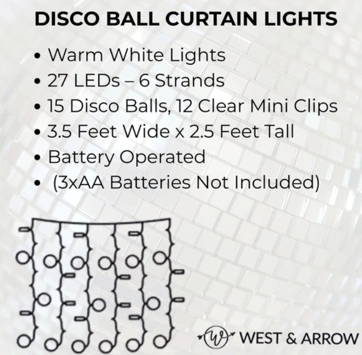 West & Arrow 15 Bulb Disco Ball Curtain Lights with Photo Clips NEW