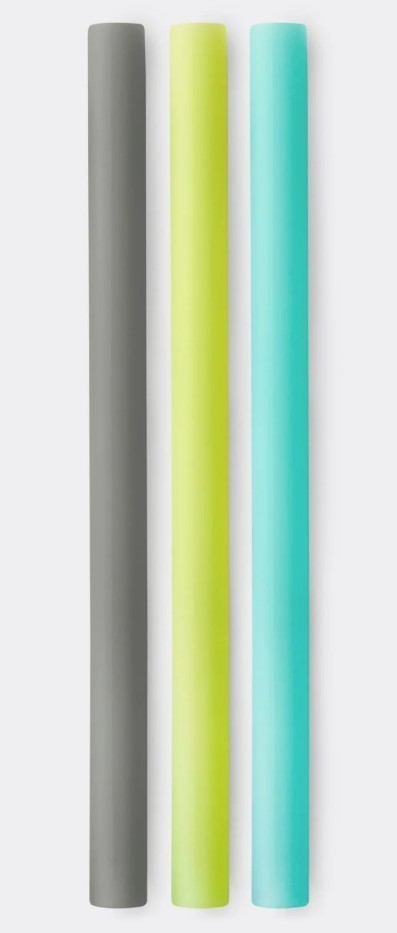 GoSili 8.5" X-Wide Reusable Silicone Straws W/Metal Travel Tin, 3 pack, 3 Colors