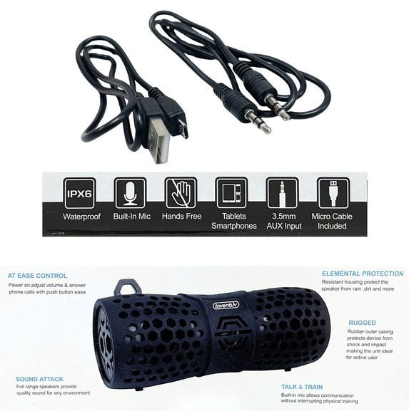 Inventuv H20 Aqua Rugged Portable Bluetooth Speaker Waterproof in Black, NEW