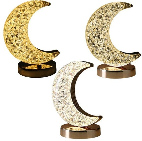 Rechargeable 3000K-7000K LED Acrylic Crystal Moon Touch Light with Gold Accents