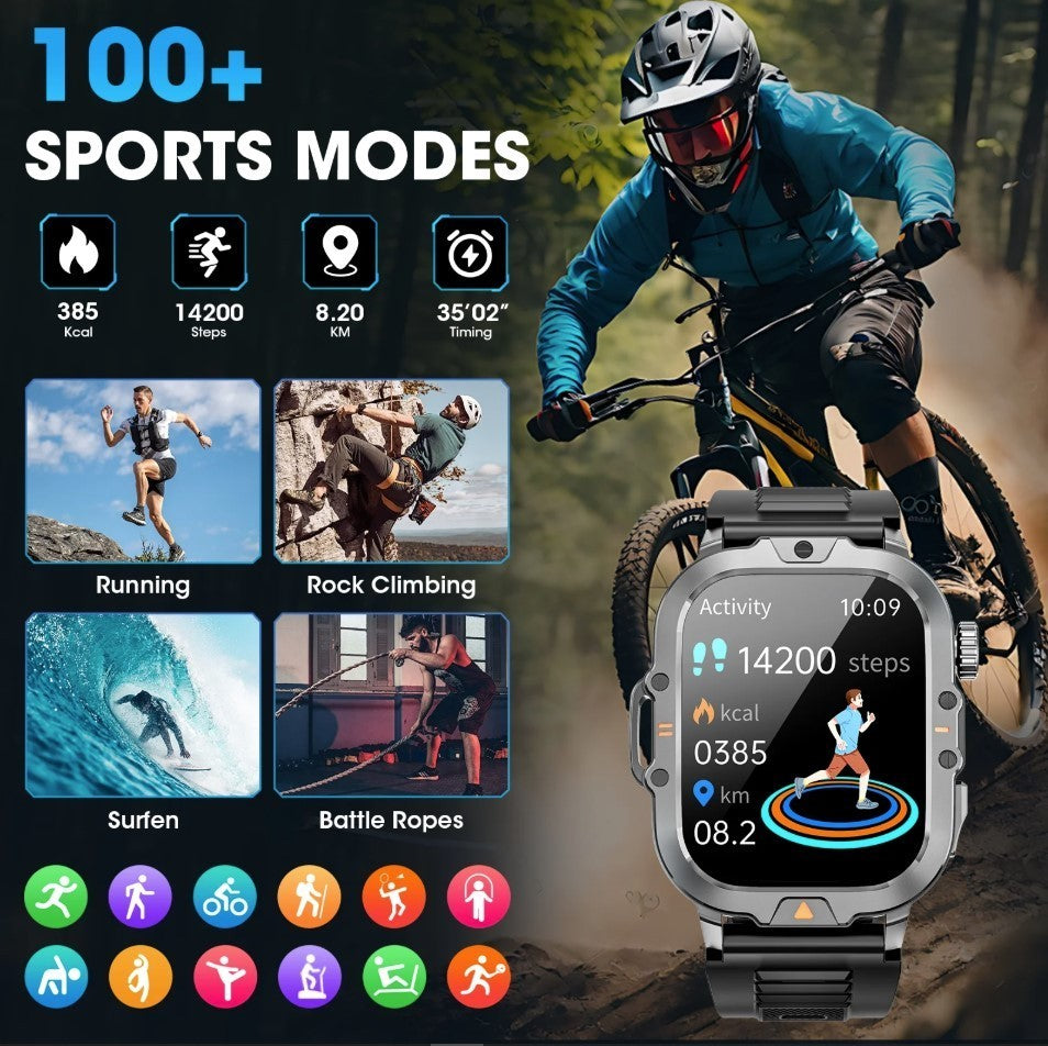 Mingwear L31 Military Smartwatch, 2.01" High-Resolution Display, IP68