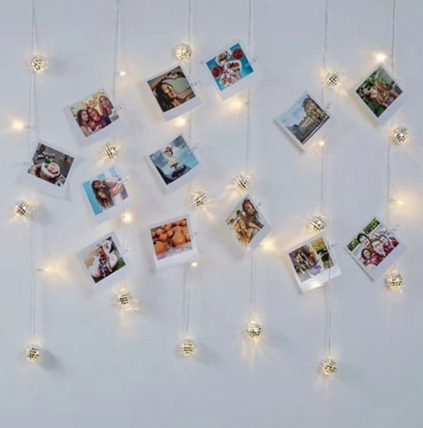 West & Arrow 15 Bulb Disco Ball Curtain Lights with Photo Clips NEW