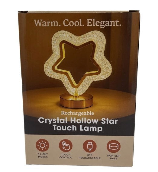 Rechargeable  LED Acrylic Crystal Hollow Star Touch Light with Gold Accents